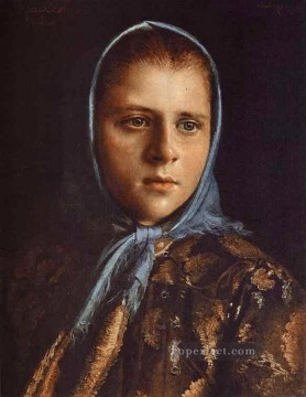 Russian Girl in a Blue Shawl Democratic Ivan Kramskoi Oil Paintings
